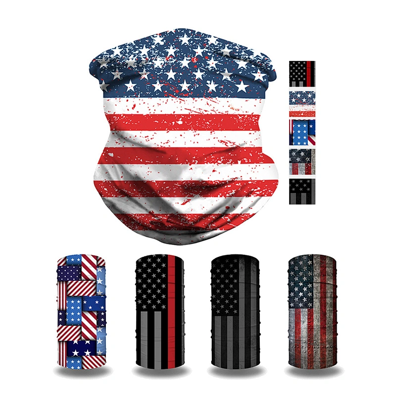 Wholesale In Stock High Quality Dustproof Bandana Head Scarf USA American Flag Seamless Bandana