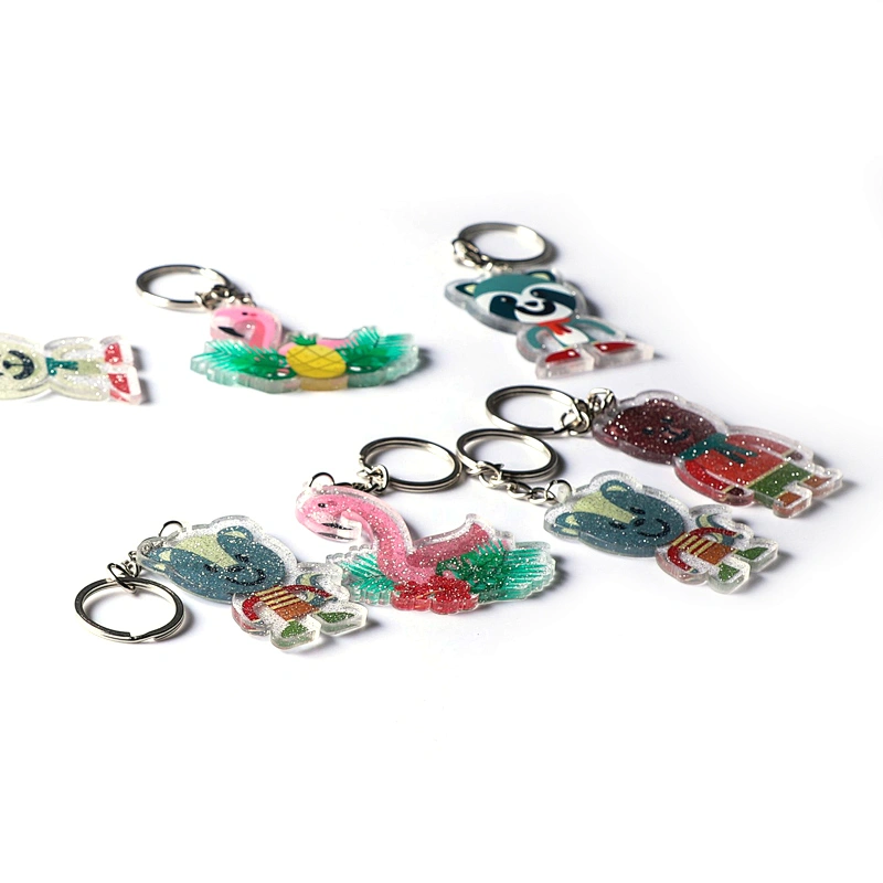 Factory Making Cheap Promotion Gift Custom Logo Cartoon Animal Glitter Acrylic Keychain