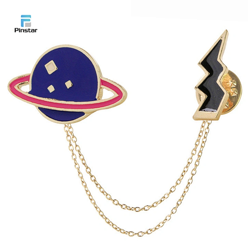 Kids Star Lightning Soft Enamel Lapel Pin With Chain