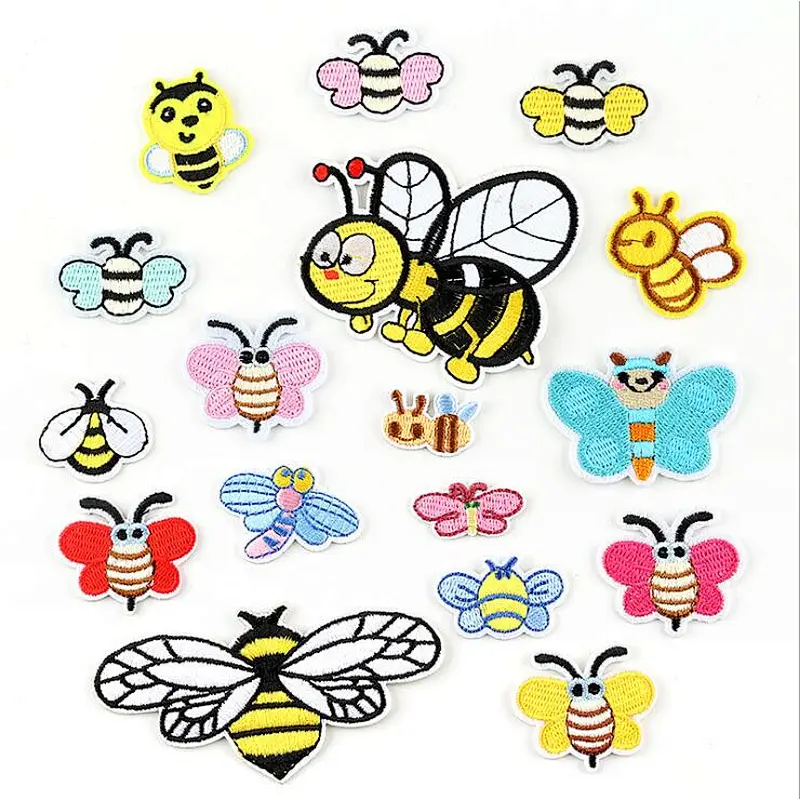 China bulk custom cartoon bee shape embroidery patches