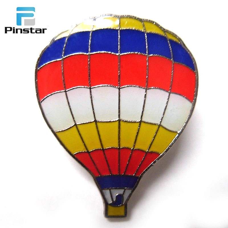 Factory Making Cheap Custom Enamel Metal Badge Hot Air Balloon Shaped Lapel Pin with Epoxy