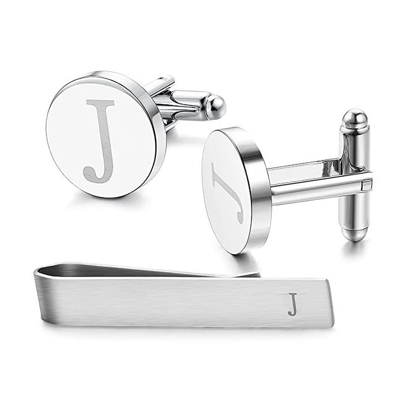 Simple design custom logo stainless steel cufflinks