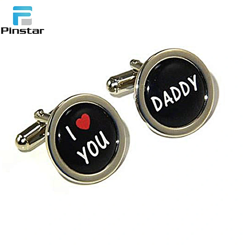 High Quality love father Brass Material Silver Cufflink Set For Men Shirts