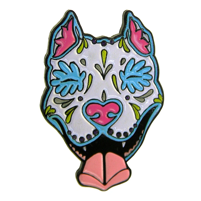 Sugar Pitbull Dog Dia Muertos Day Dead Enamel Pin Badge