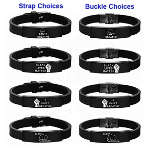 Wholesales I CAN'T BREATHE Silicone Wristband Stainless Steel Black Lives Matter Bangle Bracelet