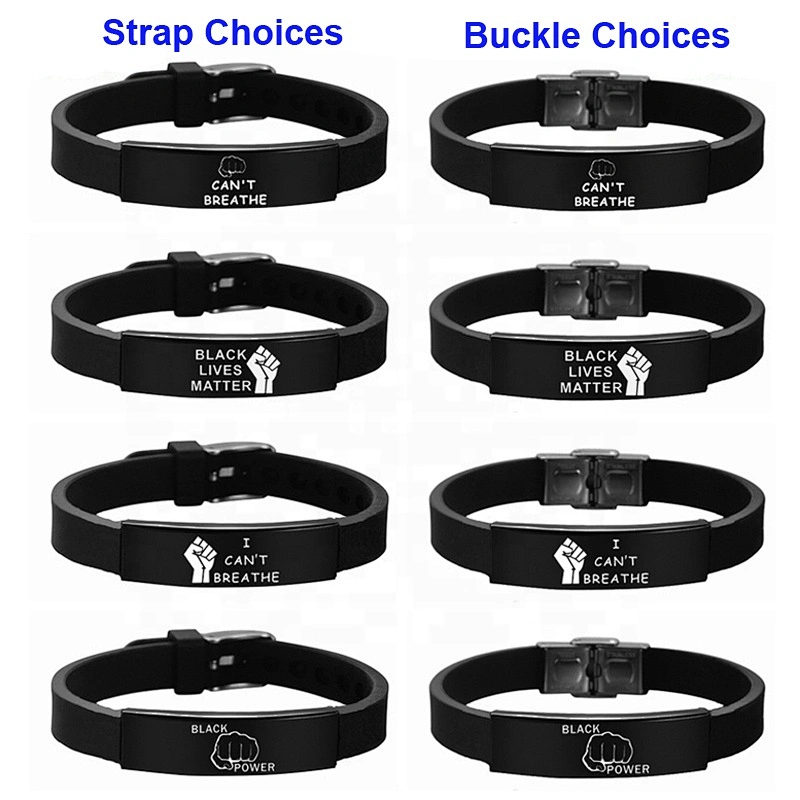 Wholesales I CAN'T BREATHE Silicone Wristband Stainless Steel Black Lives Matter Bangle Bracelet