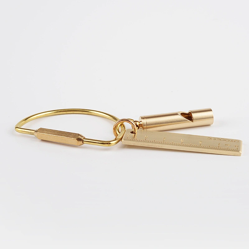 Nordic Style Brass Metal Pure Copper Whistle Keychain Outdoor Survival Whistles Pendant