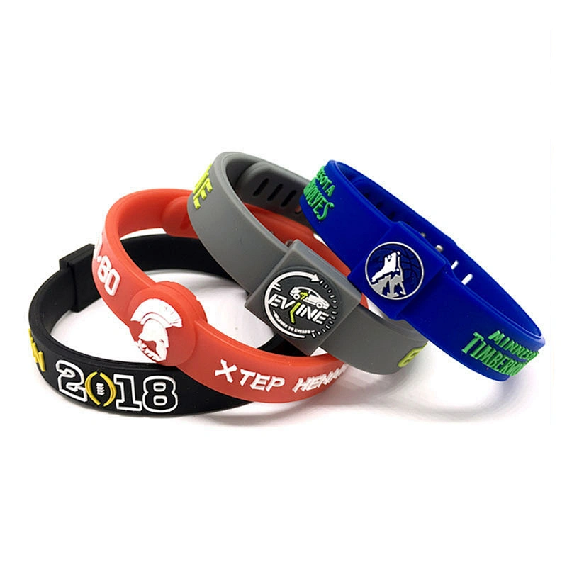 Custom Made Cheap Keychain Wristband Silicone Stainless Steel Bracelet