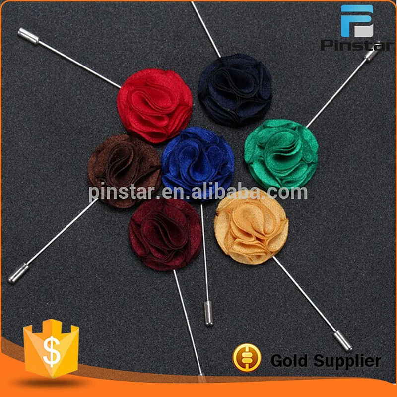 Fabric material fashion long needle pin suit lapel pin flower men