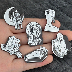 Hot Sale In Stock Unique Woman Girl Skull Black White Soft Enamel Lapel Pin