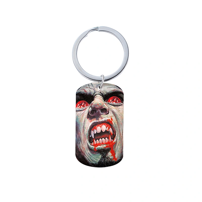 Stainless Steel Keychain Charms with Color Printed Halloween Pattern