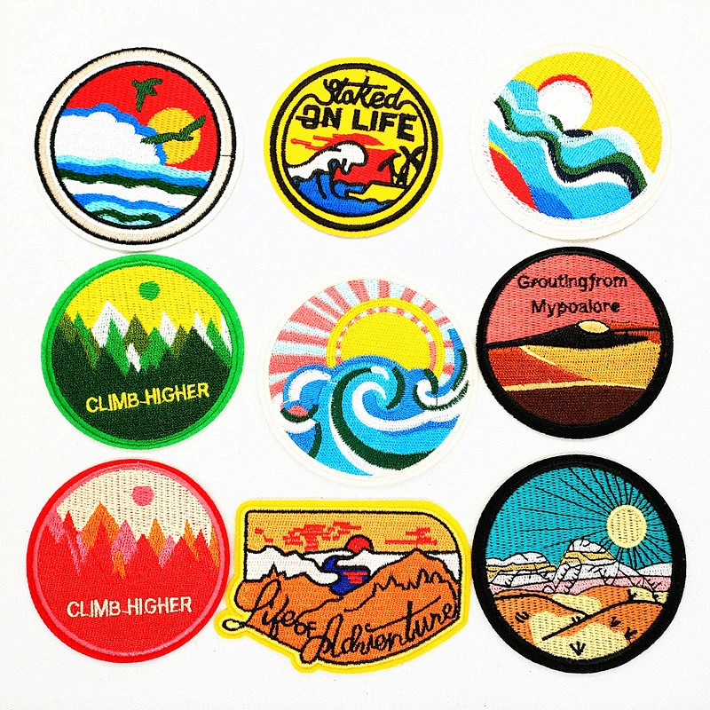 OEM round colorful custom embroidery patches for bag