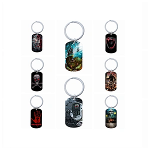 Stainless Steel Keychain Charms with Color Printed Halloween Pattern