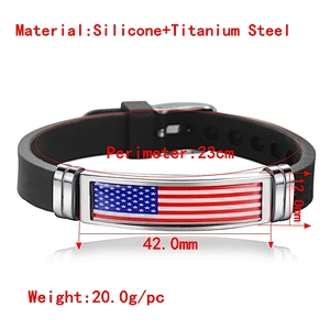 Custom Event Commemorative Natioal Flag Adjustment Stainless Steel Silicone Bracelet