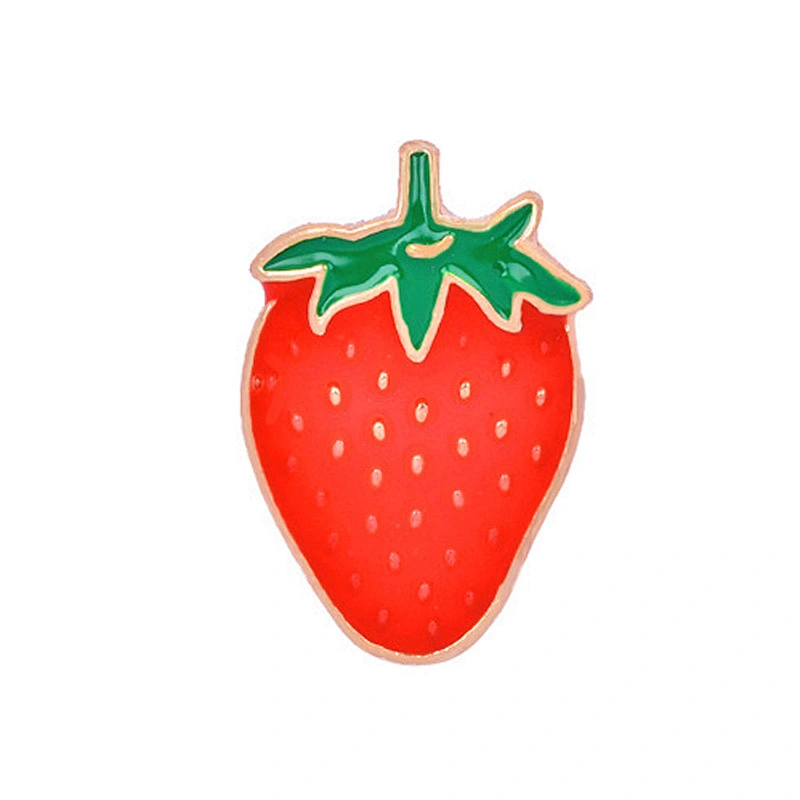 Factory Wholesale In Stock Custom Enamel Fruit Pins Strawberry Brooch with Gold Plating