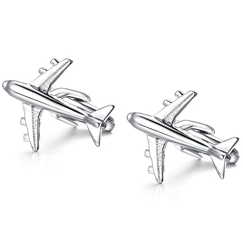 3d airplane silver aircraft cufflinks for men