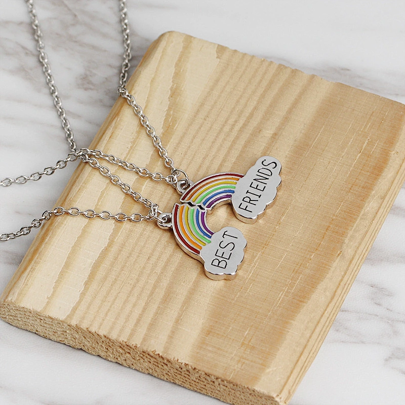 BEST FRIENDS rainbow design sliver plating pendant necklaces