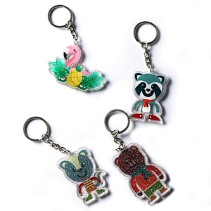 Factory Making Cheap Promotion Gift Custom Logo Cartoon Animal Glitter Acrylic Keychain