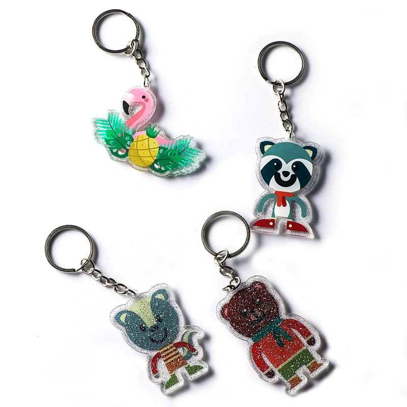 Factory Making Cheap Promotion Gift Custom Logo Cartoon Animal Glitter Acrylic Keychain