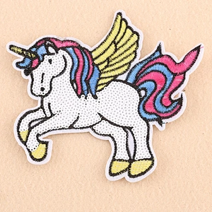 Wholesale In Stock Cheap Price Embroidery Patch Unicorn Sequin Patches for Clothing Garment
