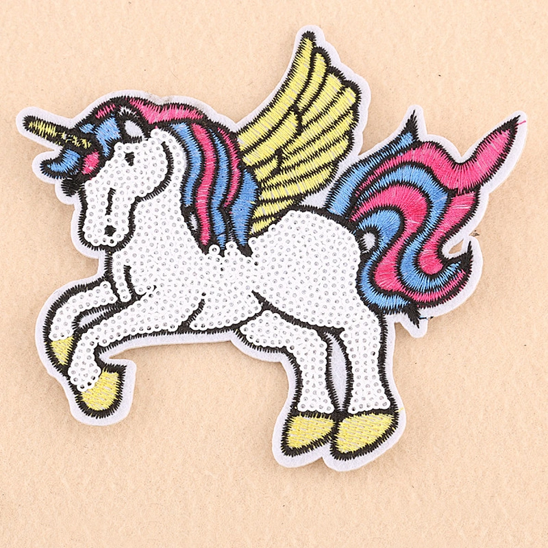 Wholesale In Stock Cheap Price Embroidery Patch Unicorn Sequin Patches for Clothing Garment