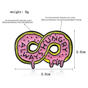 ALWAYS HUNGRY DONUT ENAMEL PINS Cartoon Metal Badge Denim Shirt Lapel Brooch