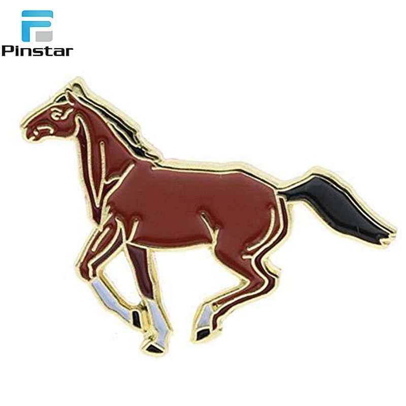 High quality custom soft enamel red running horse gold plated lapel pin badge