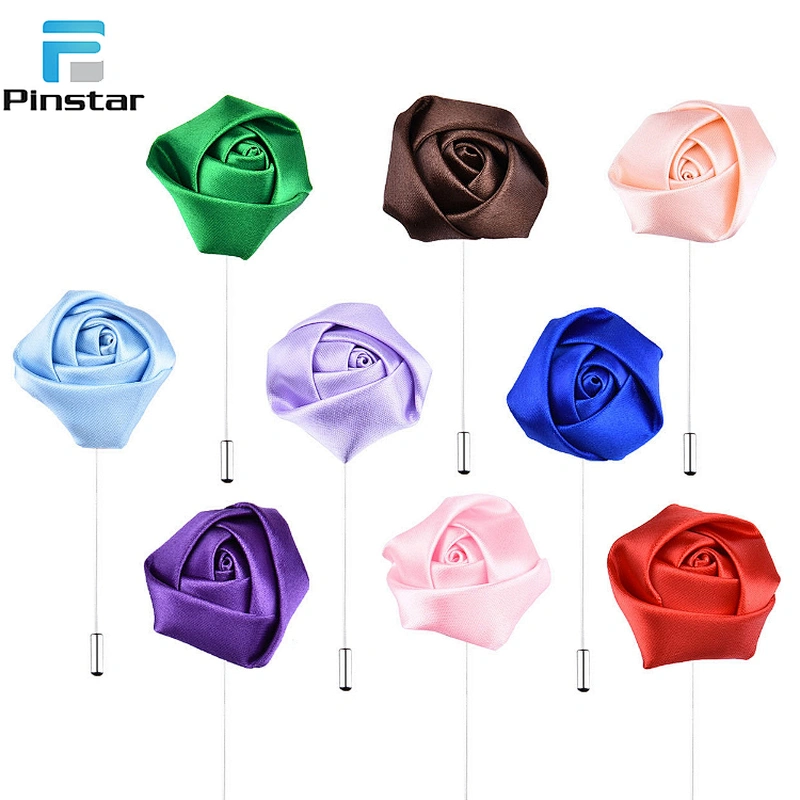 Fashion elegant mens accessories long needle brooch flower lapel pin with multi-colors
