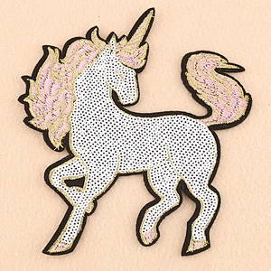 Wholesale In Stock Cheap Price Embroidery Patch Unicorn Sequin Patches for Clothing Garment