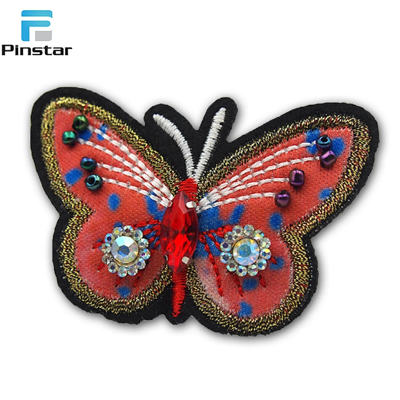 Latest beaded embroidery sequin butterfly patches for blouses decoration