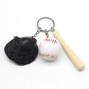 Wholesale In Stock Cheap Sports Souvenir Gift Custom Wood Baseball Bat Keychain with Leather Glove