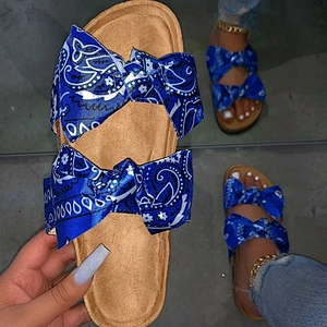 Hot Sale In Stock Fashion Red Colour Women Bandana Slides With Silk Cloth Bowknot