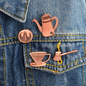 Wholesale In Stock Vintage Coffeepot Bade Antique Copper Metal Coffee Pot Lapel Pin