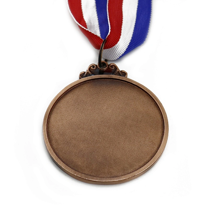 Factory Wholesale Cheap Promotional Aniqu Copper Plated Blank Medal with Ribbon Lanyard