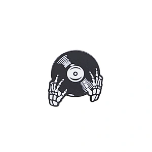 White Skeletal Hand with Black Disc Enamel Lapel Pin Custom