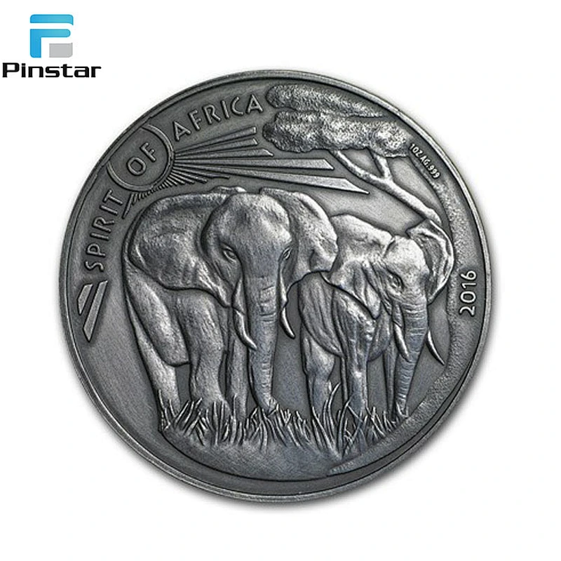 Free sample high quality elephant embossed Souvenir Coins