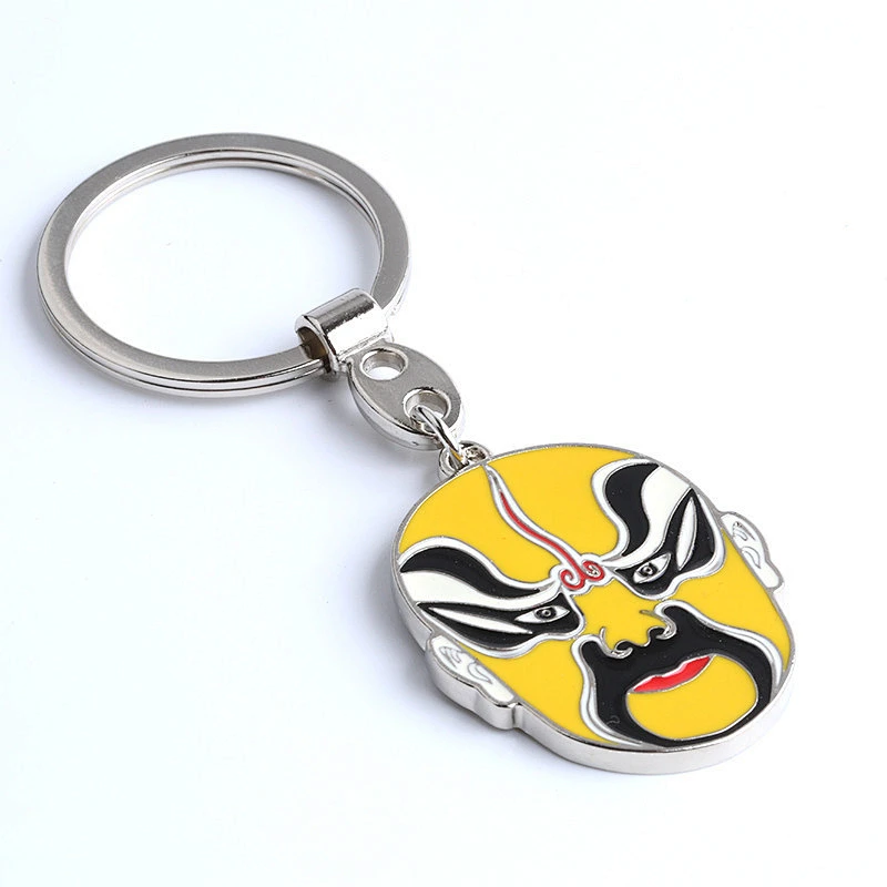 Peking Opera shape custom metal keychain with keyring