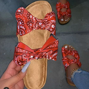 Hot Sale Fashion Silk Cloth Sandals White Colour Bowknot Bandana Slides for Women Lady Girl