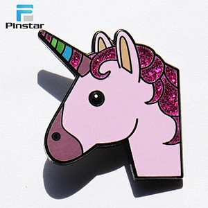 Wholesale custom exquisite glitter enamel unicorn lapel pin badge