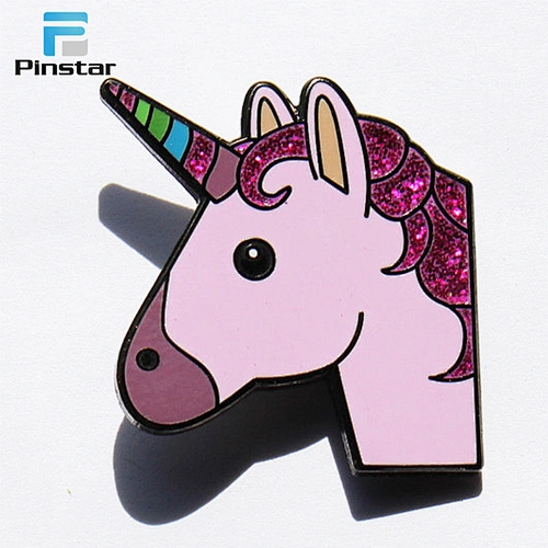 Wholesale custom exquisite glitter enamel unicorn lapel pin badge