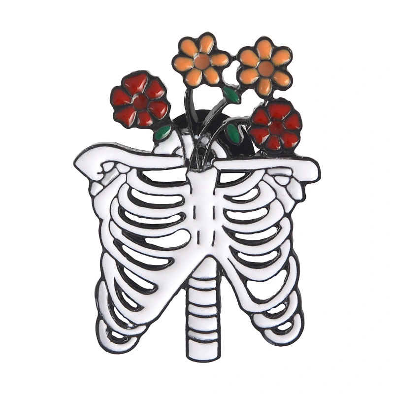 Wholesale In Stock Custom Horror Character Human Skeleton Flower Soft Enamel Hat Lapel Pin