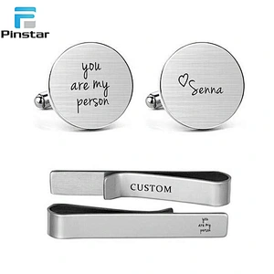 High Quality love father Brass Material Silver Cufflink Set For Men Shirts