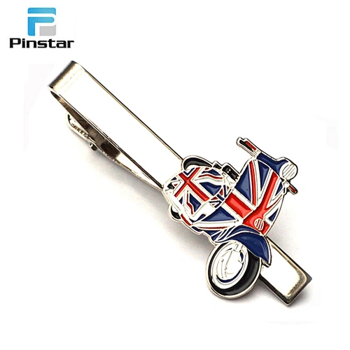 Engraved metal silver heart shaped england flag design pin tie clip holder