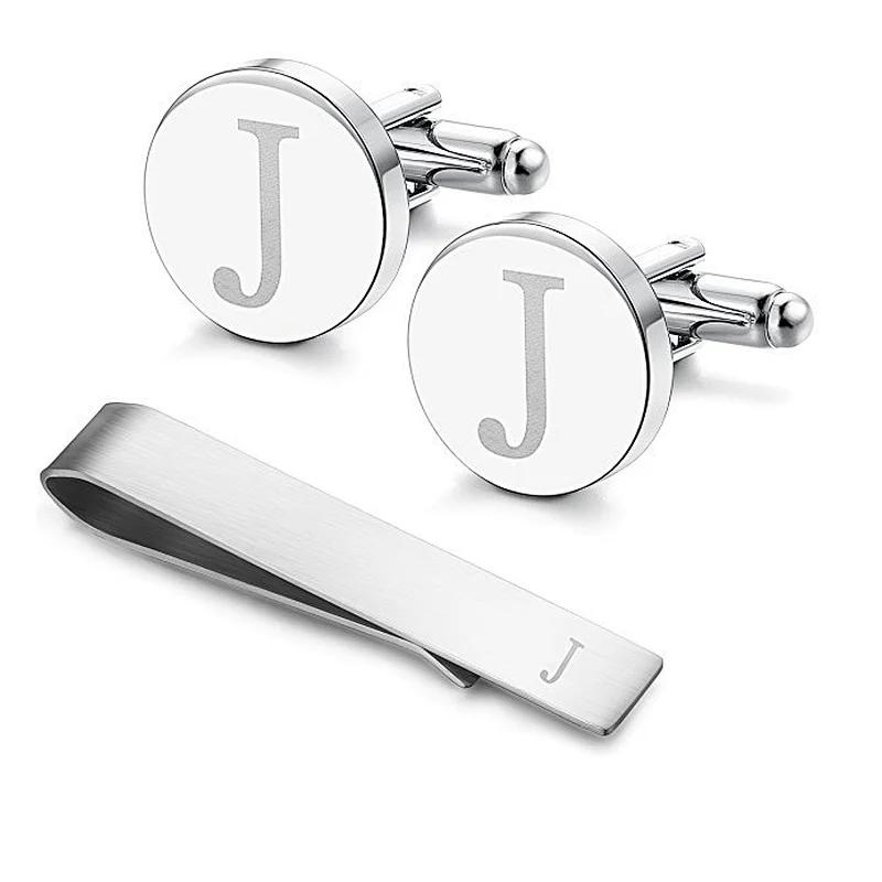 Simple design custom logo stainless steel cufflinks