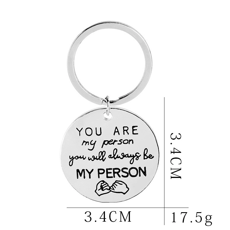 Cheap Personalized Gift You Are My Person Round Metal Couple Keychain with Letter Engraved