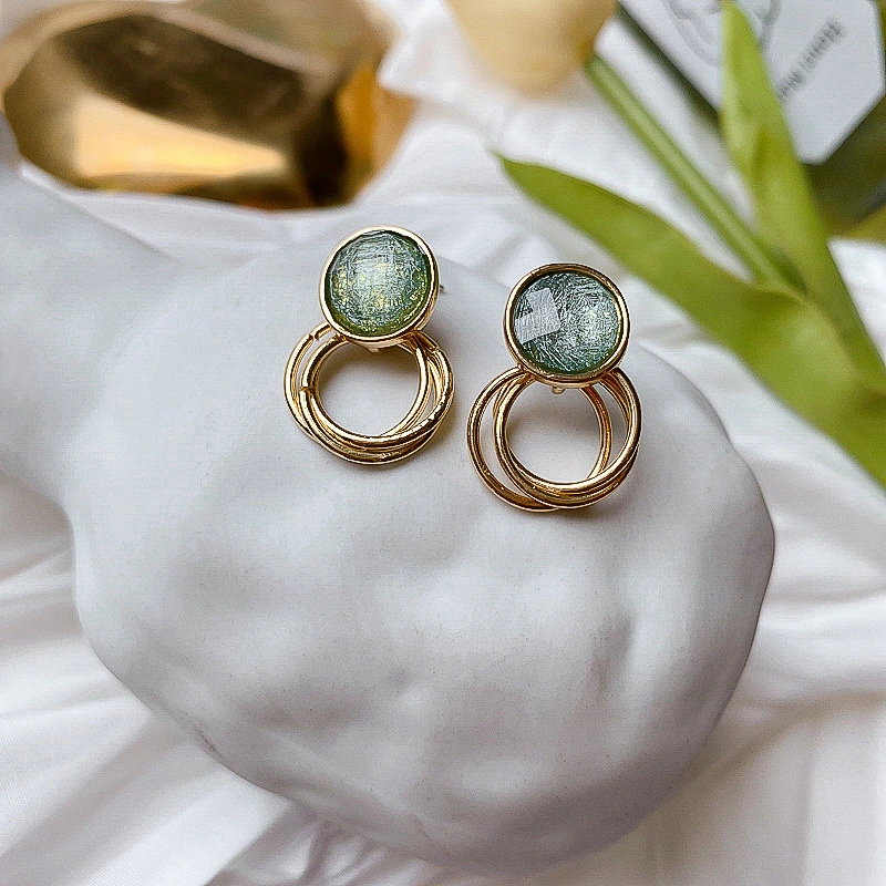 925 Silver Needle pure and fresh Daisy Earrings female 2020 summer new holiday style green series popular earrings
