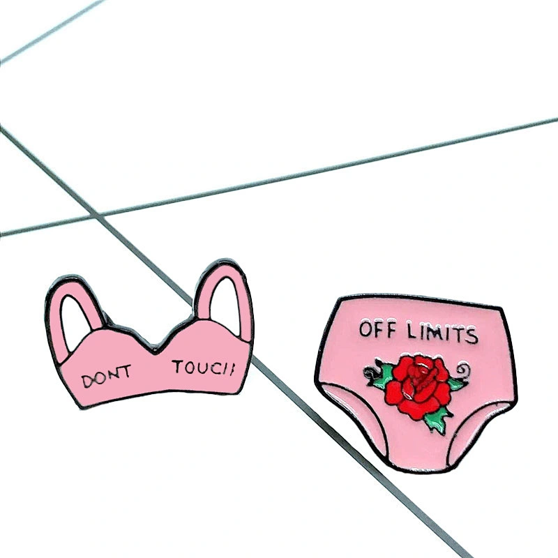 Sexy Bra Underpants with Rose Flower Pink Color Lapel pin