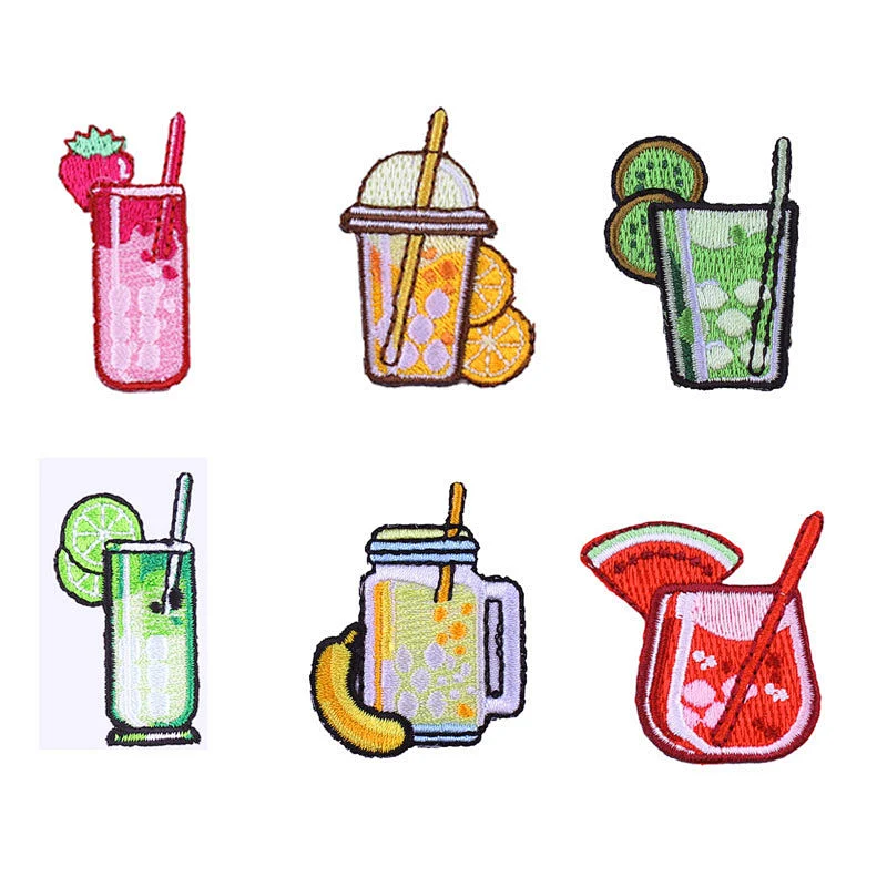 china direct factory custom bulk different drinks embroidery patches for clothes