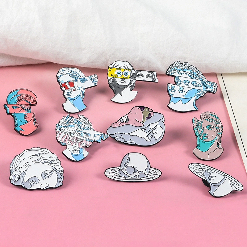 Making Custom Design Abstract Art Stone Statue Human Head Soft Enamel Pin