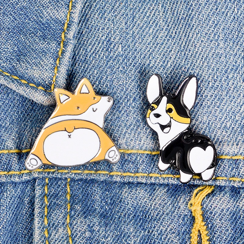 Wholesale In Stock Pet Animal Characters Badge Cute Dog Back Ass Enamel Metal Lapel Pin